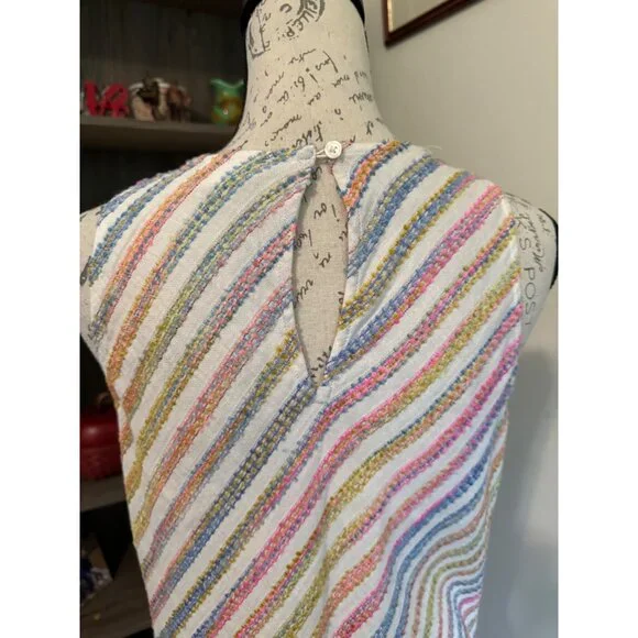 Lou & Grey Dress Diagonal Rainbow Stripe Sleeveless Swing Sundress Small Summer - Picture 9 of 10